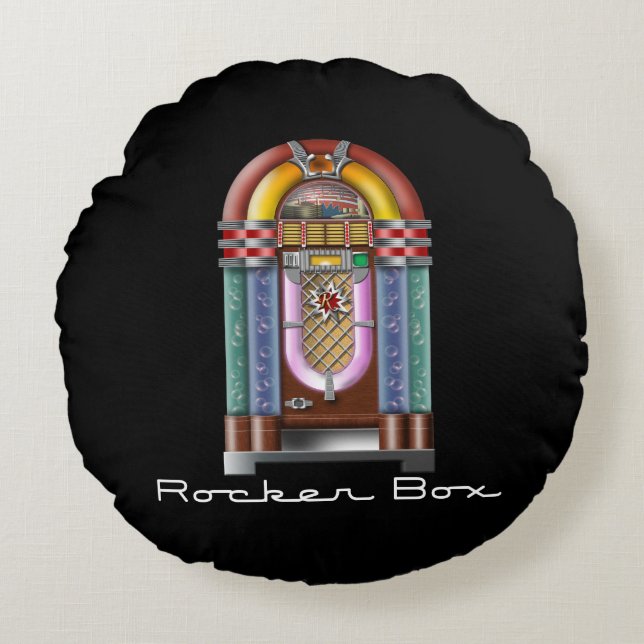 Rocker Box JukeBox Retro Rock Rond Kussen (Voorkant)