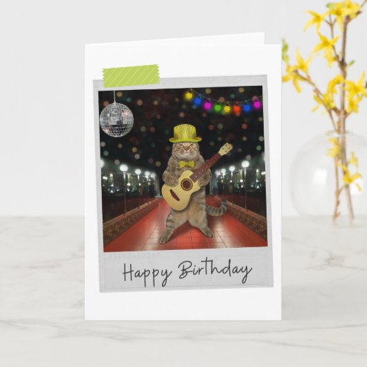 Rocker Cat Funny Birthday Card Kaart (Gele Bloem)