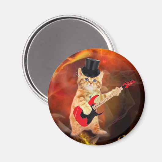 Rocker cat met bovenste hoed en gitaar magneet (Voorkant / Achterkant)