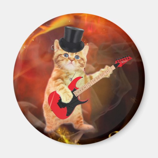 Rocker cat met bovenste hoed en gitaar magneet (Voorkant)