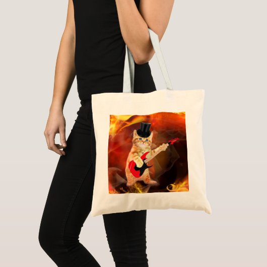 Rocker cat met bovenste hoed en gitaar tote bag (Voorkant (product))