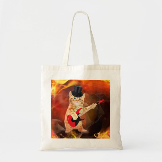 Rocker cat met bovenste hoed en gitaar tote bag (Voorkant)