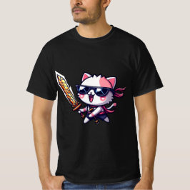 Rocker Cat met zwarte bril en zwaard in stijl T-shirt