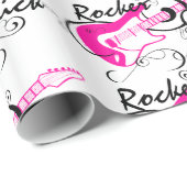 Rocker Chick Pink Guitar Wrapping Paper Cadeaupapier (Rol Hoek)
