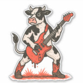Rocker Cow PNG, Cow Playing Guitar Sticker (Voorkant)