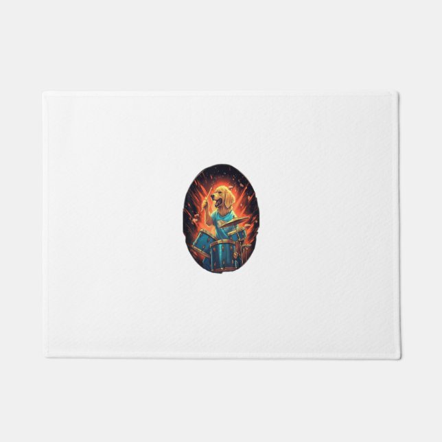 Rocker Drumming Golden Retriever Dog Drummer Deurmat (Voorkant)