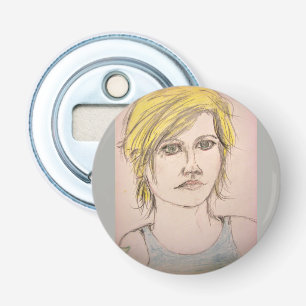 Rocker Girl met Tattoo Button Flesopener