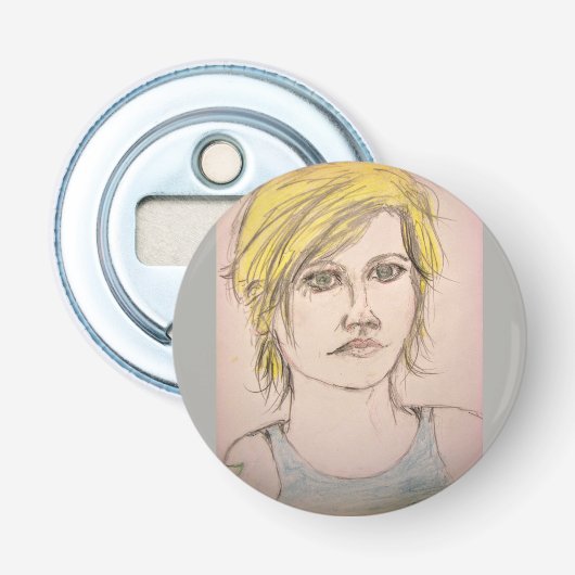 Rocker Girl met Tattoo Button Flesopener (Voorkant)