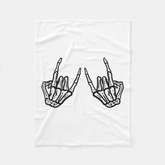 Rocker Hand Sign Rock Skeleton Retro Halloween Man Fleece Deken (Voorkant)