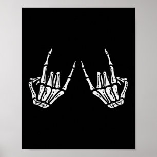 Rocker Hand Sign Rock Skeleton Retro Halloween Man Poster