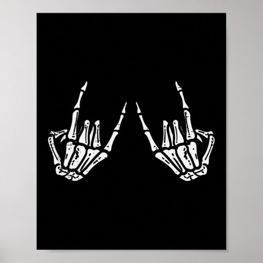 Rocker Hand Sign Rock Skeleton Retro Halloween Man Poster (Voorkant)