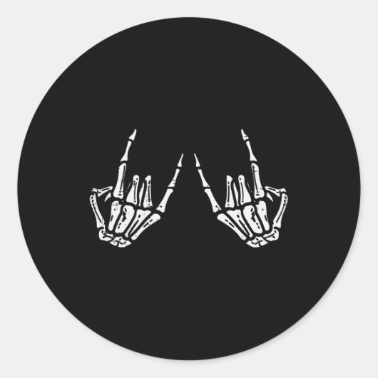 Rocker Hand Sign Rock Skeleton Retro Halloween Man Ronde Sticker (Voorkant)