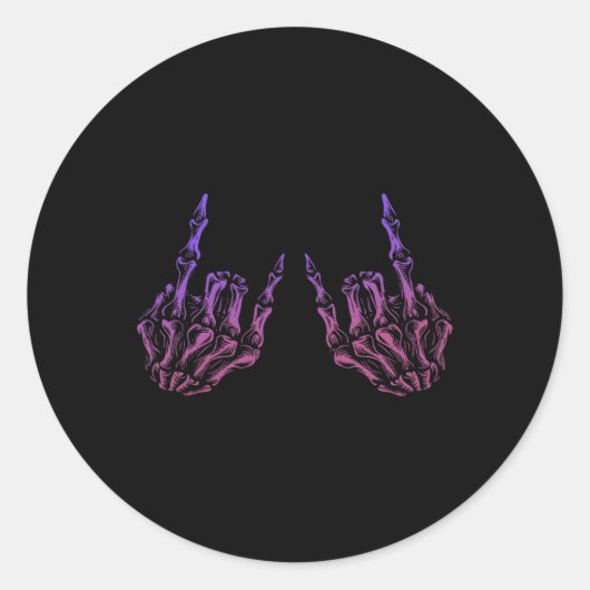 Rocker Hand Sign Rock Skeleton Retro Halloween Man Ronde Sticker (Voorkant)