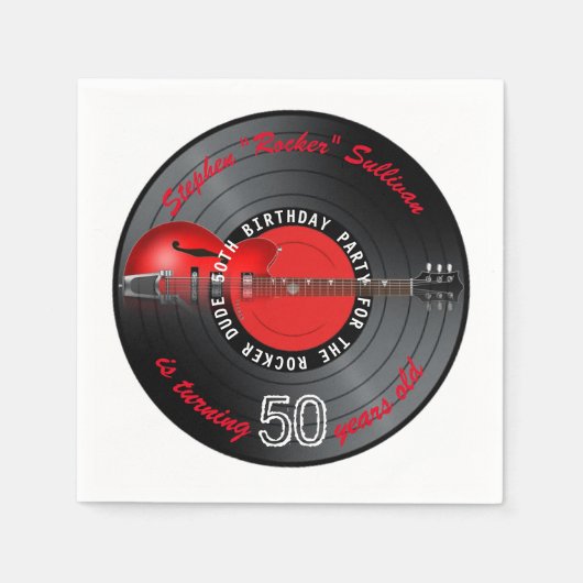 Rocker Kerel Guitar Record 50e verjaardag Servetten (Voorkant)