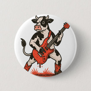 Rocker Koe, Koe spelen gitaar Ronde Button 5,7 Cm