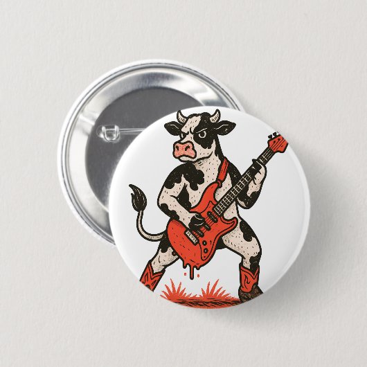Rocker Koe, Koe spelen gitaar Ronde Button 5,7 Cm (Voorkant /achterkant)
