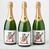 Rocker Koe PNG, Koe spelen gitaar Sparkling Wijnetiket (Flessen)