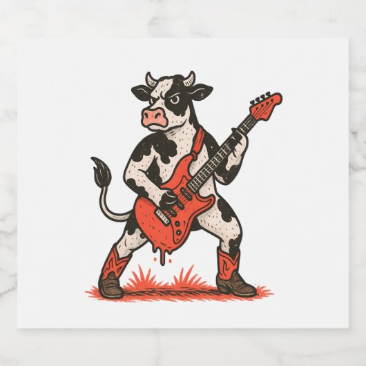 Rocker Koe PNG, Koe spelen gitaar Sparkling Wijnetiket (Enkel label)