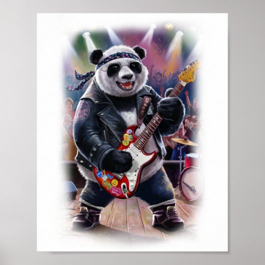Rocker Panda plays Rock on a White  Poster (Voorkant)