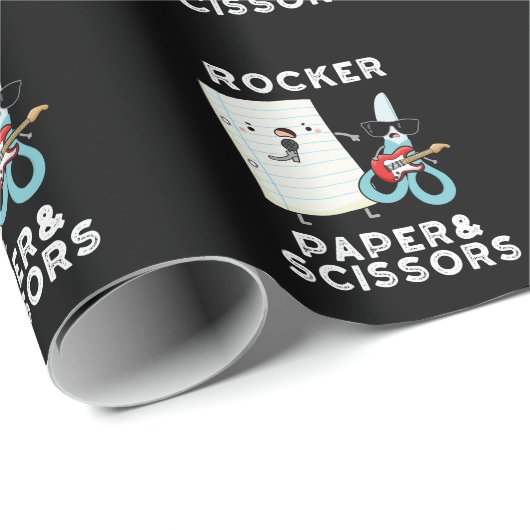 Rocker Paper en Scissors Funny Game Pun Dark BG Cadeaupapier (Rol Hoek)