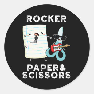 Rocker Paper en Scissors Funny Game Pun Dark BG Ronde Sticker