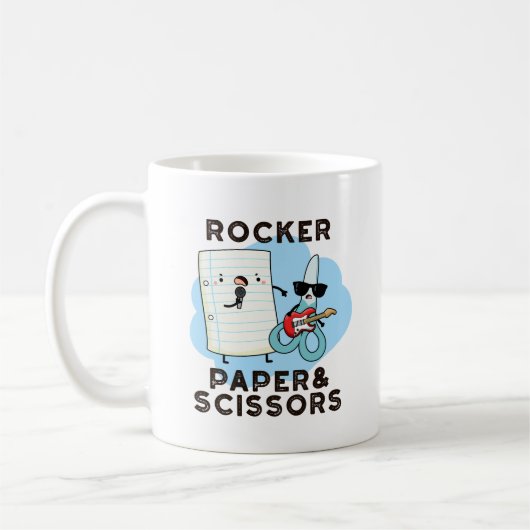 Rocker Paper en Scissors Funny Game Pun Koffiemok (Links)