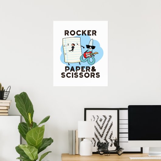 Rocker Paper en Scissors Funny Game Pun Poster (Thuiskantoor)