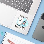 Rocker Paper en Scissors Funny Game Pun Sticker (Laptop met iPhone)
