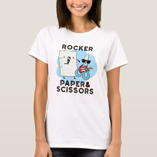Rocker Paper en Scissors Funny Game Pun T-shirt (Voorkant)