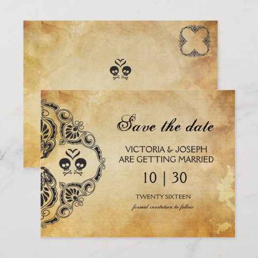 Rocker Save the Date - Skull & Crossbones Aankondigingskaart (Voorkant / Achterkant)