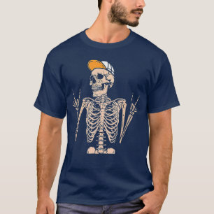 Rocker Skelet Kap Koel Halloween Punk Rock Hand T-shirt