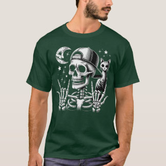 Rocker Skeleton Cap Skater Cool Halloween Grappige T-shirt