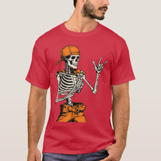 Rocker Skeleton Cap Skater Cool Halloween Punk Roc T-shirt