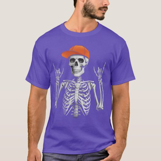 Rocker Skeleton Cap Skater Cool Halloween Punk Roc T-shirt (Voorkant)