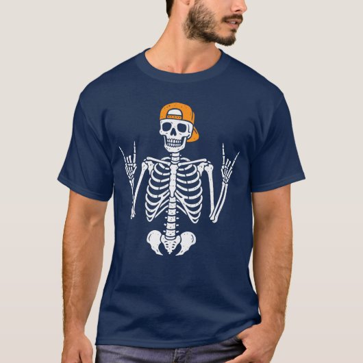 Rocker Skeleton Cap Skater Cool Punk Rock Men Boys T-shirt (Voorkant)