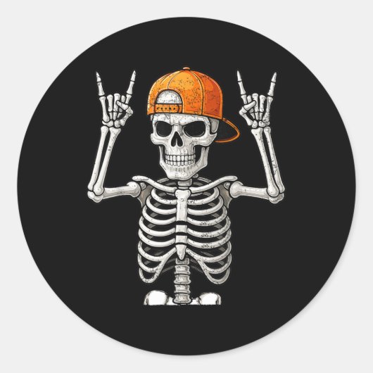 Rocker Skeleton Hand Rock on Costume Funny Halowe Ronde Sticker (Voorkant)