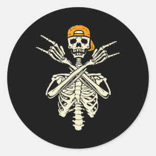 Rocker Skeleton Pet Skater Halloween Hand Rock Gir Ronde Sticker