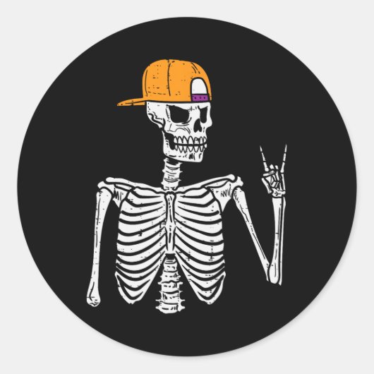 Rocker Skeleton Rock Hand Sign Halloween Costume M Ronde Sticker (Voorkant)