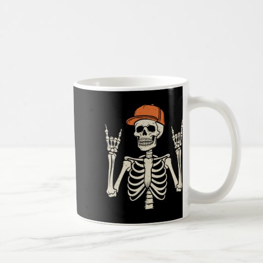 Rocker Skeleton Rock op de hand Halloween Skeleton Koffiemok (Rechts)