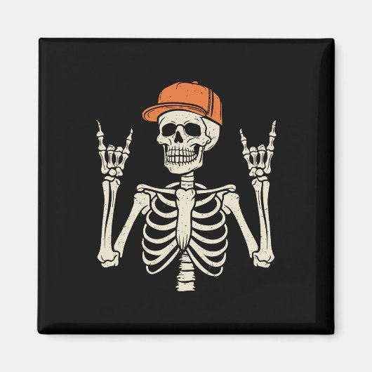 Rocker Skeleton Rock op de hand Halloween Skeleton Magneet (Voorkant)
