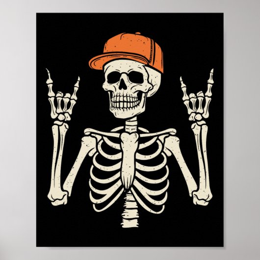Rocker Skeleton Rock op de hand Halloween Skeleton Poster (Voorkant)