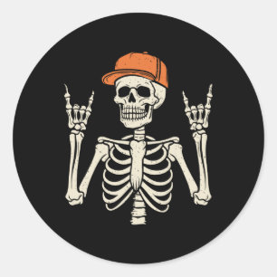 Rocker Skeleton Rock op de hand Halloween Skeleton Ronde Sticker