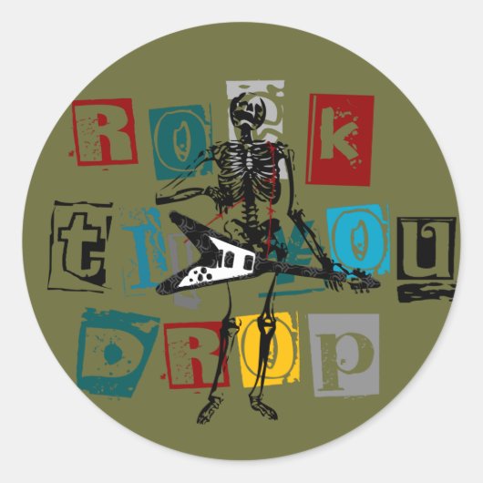 Rocker Skeleton Ronde Sticker (Voorkant)