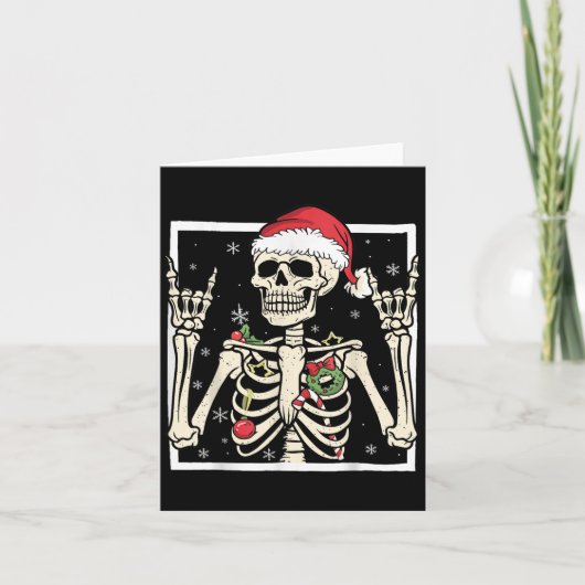 Rocker Skeleton Santa Hat Cool Christmas Punk Rock Kaart (Voorkant)