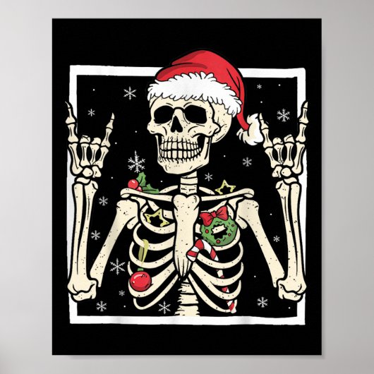 Rocker Skeleton Santa Hat Cool Christmas Punk Rock Poster (Voorkant)