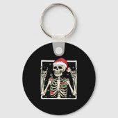 Rocker Skeleton Santa Hat Cool Christmas Punk Rock Sleutelhanger (Voorkant)