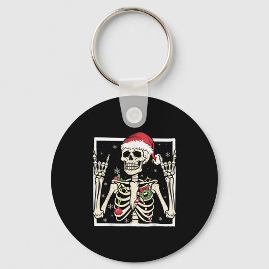 Rocker Skeleton Santa Hat Cool Christmas Punk Rock Sleutelhanger (Voorkant)
