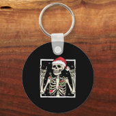 Rocker Skeleton Santa Hat Cool Christmas Punk Rock Sleutelhanger (Voorkant)