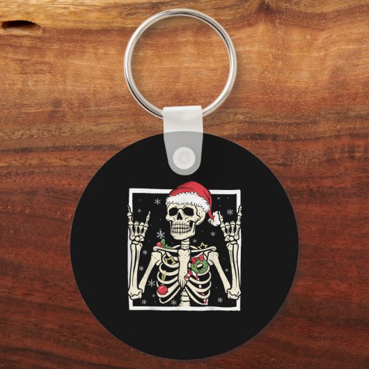 Rocker Skeleton Santa Hat Cool Christmas Punk Rock Sleutelhanger (Voorkant)