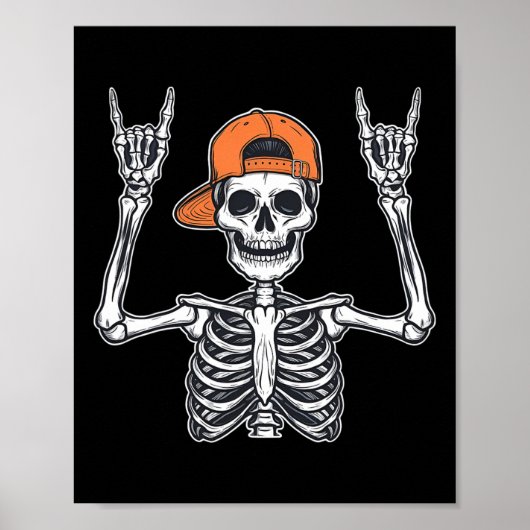 Rocker Skeleton Skater Pet Halloween Rock Mannen B Poster (Voorkant)